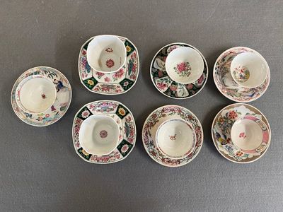 Sept tasses et soucoupes en porcelaine de Chine famille rose, Yongzheng/Qianlong — photo 1