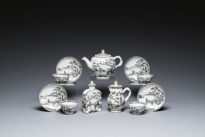 Service à thé de 11 pièces en porcelaine de Chine grisaille à décor d'une Européenne et son garçon, Qianlong