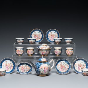 Service à thé de 18 pièces en porcelaine de Chine famille rose à sujet mandarin, Qianlong — photo 1