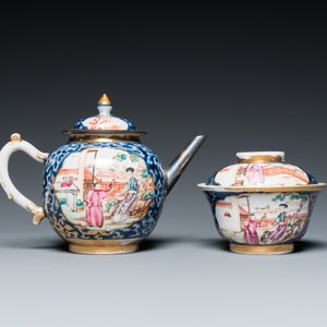 Service à thé de 18 pièces en porcelaine de Chine famille rose à sujet mandarin, Qianlong — photo 6