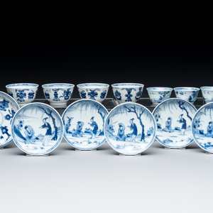 Seven Chinese blue and white cups and six saucers, Kangxi/Yongzheng — photo 1