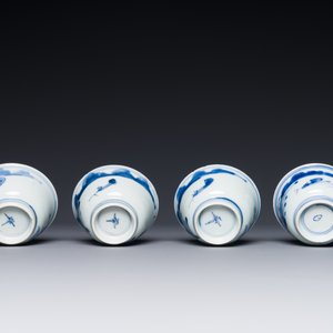 Seven Chinese blue and white cups and six saucers, Transitional period/early Kangxi — 照片 6