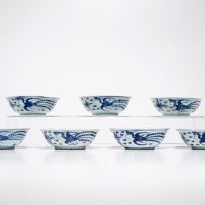 Seven Chinese blue and white phoenix bowls, Ming — photo 2