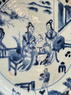 Seven Chinese blue and white plates with figural and floral design, 18/19th C. — photo 14