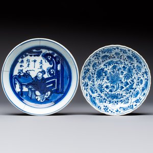 Seven Chinese blue and white plates with figural and floral design, 18/19th C. — photo 2