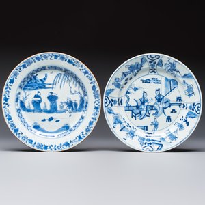 Seven Chinese blue and white plates with figural and floral design, 18/19th C. — photo 6