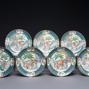 Seven Chinese Canton famille verte plates with figural design, 19th C. — photo 1