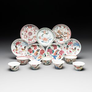 Seven Chinese famille rose cups and saucers, Yongzheng/Qianlong — photo 1