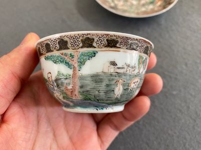 Seven Chinese famille rose cups and seven saucers, Yongzheng/Qianlong — photo 4