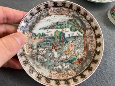 Seven Chinese famille rose cups and seven saucers, Yongzheng/Qianlong — photo 7