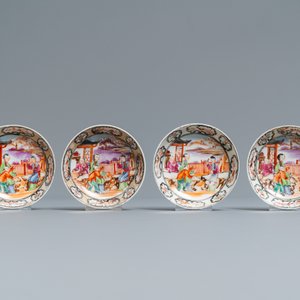 Seven Chinese famille rose 'Mandarin' cups and saucers, Qianlong — photo 4