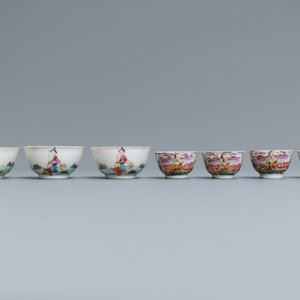 Seven Chinese famille rose 'Mandarin' cups and saucers, Qianlong — photo 7
