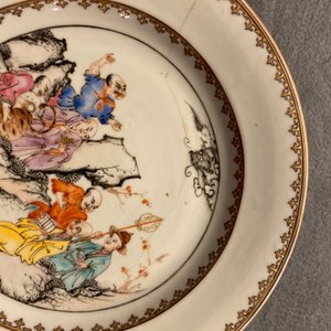 Seven Chinese famille rose plates with Luohan near a tiger, Qianlong — 照片 18