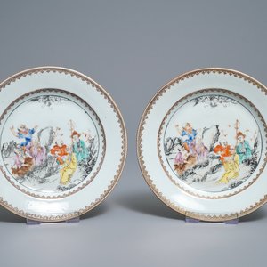 Seven Chinese famille rose plates with Luohan near a tiger, Qianlong — 照片 2