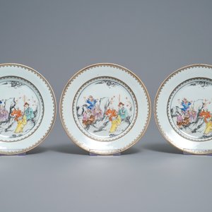 Seven Chinese famille rose plates with Luohan near a tiger, Qianlong — 照片 6