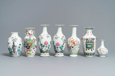 Seven Chinese famille rose vases, 19/20th C.