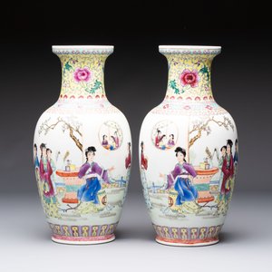 Seven Chinese famille rose vases, a scroll jar and a jardinière on a stand, Qianlong marks, 20th C. — photo 6