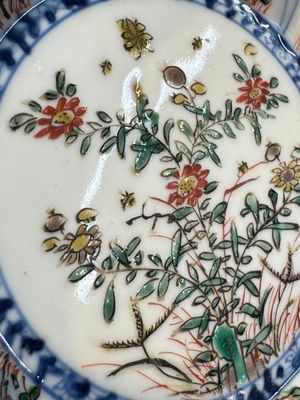 Seven Chinese famille verte cups and four saucers, conch shell and lingzhi marks, Kangxi — photo 112