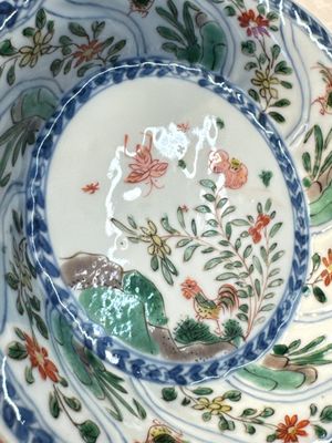 Seven Chinese famille verte cups and four saucers, conch shell and lingzhi marks, Kangxi — photo 123