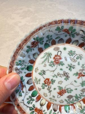 Seven Chinese famille verte cups and four saucers, conch shell and lingzhi marks, Kangxi — photo 60
