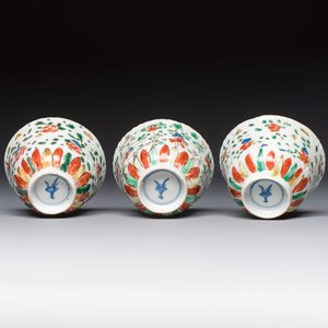 Seven Chinese famille verte cups and four saucers, conch shell and lingzhi marks, Kangxi — photo 11