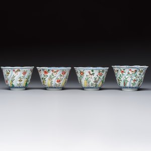 Seven Chinese famille verte cups and four saucers, conch shell and lingzhi marks, Kangxi — photo 12
