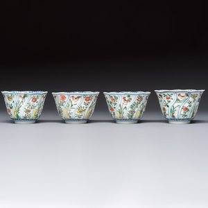 Seven Chinese famille verte cups and four saucers, conch shell and lingzhi marks, Kangxi — photo 13