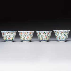Seven Chinese famille verte cups and four saucers, conch shell and lingzhi marks, Kangxi — photo 14
