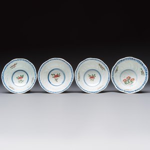 Seven Chinese famille verte cups and four saucers, conch shell and lingzhi marks, Kangxi — photo 16