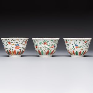 Seven Chinese famille verte cups and four saucers, conch shell and lingzhi marks, Kangxi — photo 8