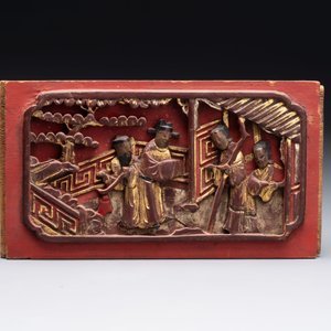 Seven Chinese gilt-lacquered carved wooden panels with narrative design, 19th C. — 照片 12