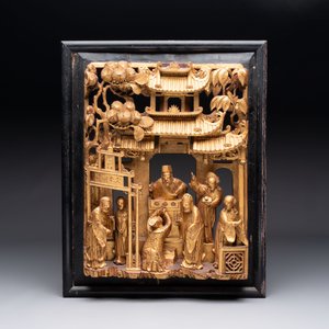 Seven Chinese gilt-lacquered carved wooden panels with narrative design, 19th C. — 照片 2