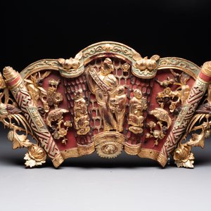 Seven Chinese gilt-lacquered carved wooden panels with narrative design, 19th C. — 照片 8