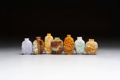 Seven Chinese jadeite snuff bottles, 20th C.