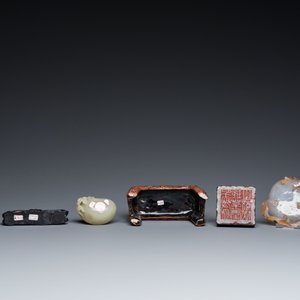Seven Chinese scholar's objects in porcelain and hardstone, 19/20th C. — 照片 7