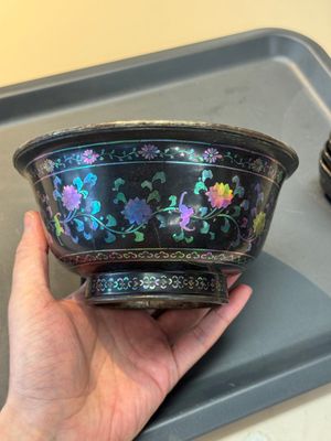 Seven Chinese silver-lined laque burgauté wine cups and two stands, Kangxi — photo 14