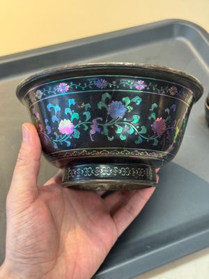 Seven Chinese silver-lined laque burgauté wine cups and two stands, Kangxi — photo 15