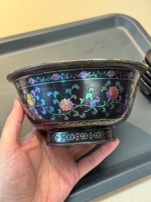Seven Chinese silver-lined laque burgauté wine cups and two stands, Kangxi — photo 17
