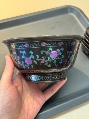 Seven Chinese silver-lined laque burgauté wine cups and two stands, Kangxi — photo 18