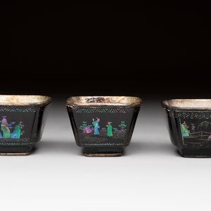 Seven Chinese silver-lined laque burgauté wine cups and two stands, Kangxi — photo 11