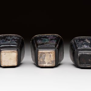 Seven Chinese silver-lined laque burgauté wine cups and two stands, Kangxi — photo 16