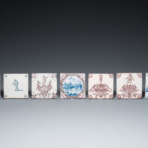 Seven Duch Delft blue and white and manganese tiles, 17/18th C. — 照片 2