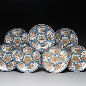 Seven Dutch Delft polychrome 'flower basket' plates, 18th C. — photo 1