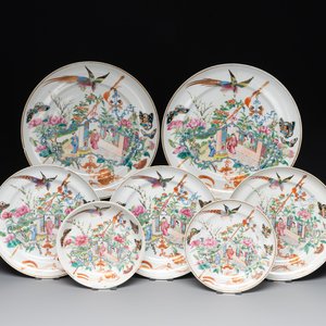 Seven fine Chinese Canton famille rose dishes and plates, 19th C. — photo 1