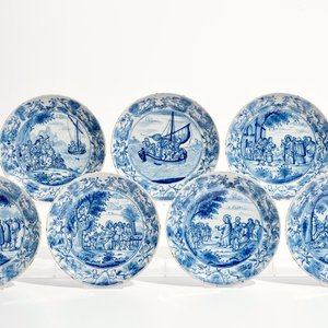 Seven fine Dutch Delft blue and white biblical plates, 18th C. — 照片 1