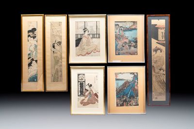 Seven Japanese woodblock prints, Edo/Meiji, 19th C.