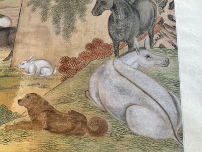 Shen Quan 沈铨 (1682-1760): 'Animals by the mountain', ink and colour on silk, dated 1728 — photo 22