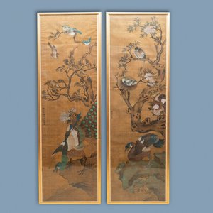 Shen Quan (1682-1762), ink and colour on silk, 18th C.: 'Two  scenes with birds' — photo 1