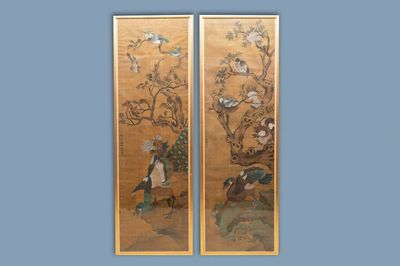 Shen Quan (1682-1762), inkt en kleur op zijde, 18e eeuw: 'Twee scènes met vogels'