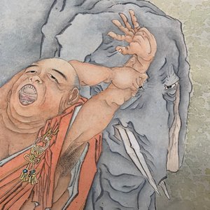 Shen Zhaohan (Xinhai) (China, 1855 - 1941): Bouddha aux enfants, encre et couleurs sur papier, monté en rouleau — photo 15